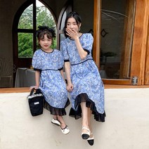 모녀커플룩 여름 반팔 플라워 쉬폰 드레스 가족사진촬영 여름휴가룩 커플휴양지룩 나들이패션