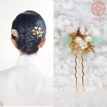 [라온제나 웨딩]매화-비취 한복 혼주 뒤꽂이 비녀 헤어장식 코사지 올림머리 업스타일 꽂이
