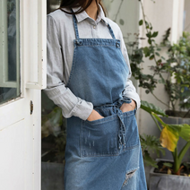 날씬해보이는앞치마 주머니 목걸이 x자 엑스자 앞치마, 데님앞치마-연청