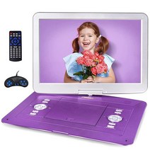 18.9인치 휴대용 DVD 플레이어 15.6인치 대형 스크린 6시간 5000mAh 충전식 배터리 지역 없음 아동용 휴대용 DVD 플레이어 TV 동기화 및 CD/DVD/SD, 17.9 inch_Purple