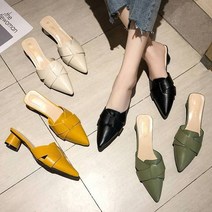 뒷트임 가을 단화 스틸레토 블로퍼 레더 캐주얼 뮬 여성구두 4cm