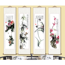 사군자 족자 동양화 그림 벽 인테리어 풍수 두루마리, 높이 158 너비 40cm 봄 여름 가을 겨울