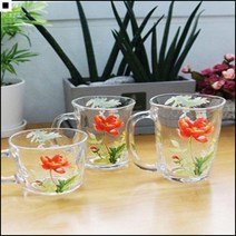 얇은끝잔 아름다움 굴곡디자인 특별한분위기 플로럴유리컵 투명글라스, 소3P