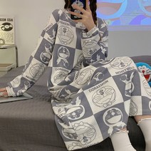 롱 자다 여성 봄가을 계절 순면 코튼 긴소매원피스 빅사이즈 가능 핏아우터 실내복 잠옷, 170 (XL )121 -140 근, 연보라 836 바다오리