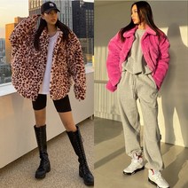 페이크 퍼 밍크 양털 유니크룩 호피 레오파드 네온 컬러 누빔 안감 오버핏 자켓