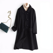 뿔버튼 칼라 무릎 위로 롱 양면 니트 모직 코트