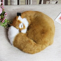 동물 삼색 빅사이즈 리얼 실사 진짜 같은 북극 여우 잠자는 힐링 계통 귀여운 여자 친구 인형, (다크옐로우)