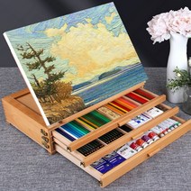 느티나무 우드 접이식 탁상용 화판 수납형 좌식 미니 이젤 3단 B형 스케치 미술 유화대 서랍식 테이블, 단품