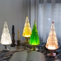 크리스마스 크리스탈 트리A LED 무드등 워터볼 오르골 스노우볼 집들이 연말 선물, 그린