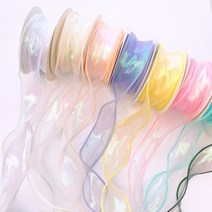 오간디 리본 청첩장 꽃 선물 포장 리본 공예 끈 구디백 포장, 펄 옐로우