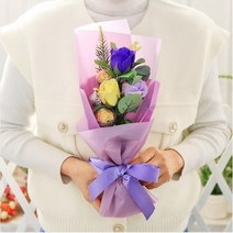 하루상점 조화 페레로로쉐 사탕 꽃다발 생일선물 쁘띠 비누 장미꽃 여자친구 백일 꽃 기념일 수능 졸업 발렌타인 화이트데이 선물 초콜릿 사탕 혼합, 블루