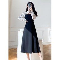 Ogfaour 복고 드레스 원프시 롱 원피스 가을 봄 우너피스 스커트 002