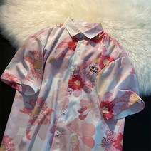반팔셔츠패션 여름옷 플라워 카라셔츠 와이드 루즈핏 버튼 단추 여성 캐쥬얼 스타일리쉬 클래식 와이셔츠 2401832106