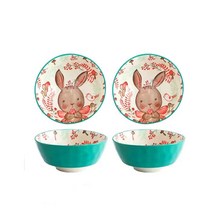 BLOWFISH FUGU 북유럽 그릇 세트 캐릭터 밥그릇 국그릇입니다+랜덤 사은품, 2P6.5인치입니다, 토끼