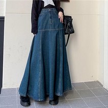캐주얼 롱 데님 스커트 여성용 맥시 머메이드 프릴 파티 플리츠 Saia 청바지