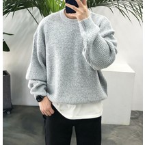 라일라이 / 겨울 루즈핏 포근 벌집 남자 무지 라운드 니트