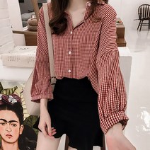 쇼프 여생 패션 레이어드블라우스 학생패션 깅엄체크블라우스 가을 간절기블라우스 9W96E9F5