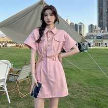 여성 여름 데님 셔츠원피스 반팔 a라인 미니 원피스 데일리룩 오피스룩 SFW0315030