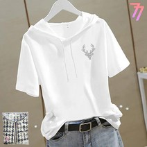 77우먼스 여성 클린 코튼 후드티 상의 반팔티 캐릭터 무지 후드 반팔티 이월 이월상품 클린코튼후드티 [리현]