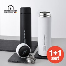에스테반호프 스마트 텀블러 500ml 1+1 온도계 텀블러 온도표시 보온병 보냉병 보온보냉병 캠핑용 등산용 차량용 휴대용, 퓨어화이트+퓨어화이트