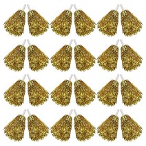 Hooshing 골드 폼폼 치어리딩 메탈릭 포일 치어 12개 플라스틱 손잡이 포함 팀 스포츠용 466744, Gold - 24PCS