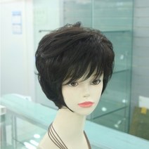 D702 중년여성 여자단발커트 정수리볼륨 긴앞머리 가발사이트 드라이 암환자가능 항암가발, 자연갈색