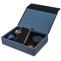 DAP + 이어폰용 마이터(MITER) 휴대용 케이스 수제 이탈리아 PU 가죽 하드 스탠딩 6 IEM 이어폰 또는 3 디지털 오디오 플레이어 보관 휴대용 커버 박스 (다용도 케이, Multi Carrying Case-Indigo Blu