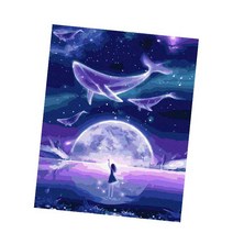 MJS 보석십자수 50 x 40 cm 캔버스형 세트 DIY MH6, 고래와 밤하늘 소녀