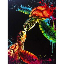 FIYO 보석 십자수 큐빅 십자수 40x50cm 사각비즈/원형비즈 HI, 1세트, W-13바다 거북(Round)
