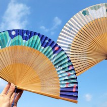 천 접는 그림 전통 민화 대나무 부채 천연 살대, 일월오봉로