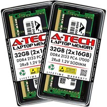 A-Tech 32GB (2x16GB) DDR4 2133 MHz SODIMM PC4-17000 (PC4-2133P) CL15 2Rx8 비 ECC 노트북 RAM 메모리 모듈