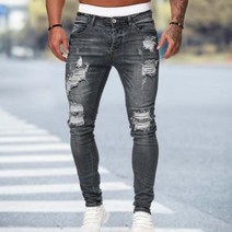 가을 블랙 스키니 청바지 남성용 찢어진 캐주얼 홀 스트리트 힙합 슬림 데님 팬츠 남자 패션 조깅 바지 신제품