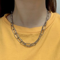 N0291w 써지컬 스틸 멀티 2줄 클립 체인 목걸이 남여공용