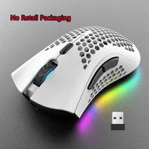 무선 무소음 게이밍 버티컬 마우스 2.4GHz 게임용 1600 인치 당 점 조정 가능한 RGB 백라이트 충전식 경량 허니 콤 쉘 게이머, White B