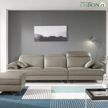 [오스본가구] 엘라스틴 구스다운 헤드레스트 4인용 가죽소파, 2) 엘라스틴 4인용소파+스툴, 머드그레이