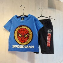 마블정품 스파이더맨 반전스팽글 반팔상하복 7~15호 유아동 주니어 남아 데일리 반바지 상하세트 SE02