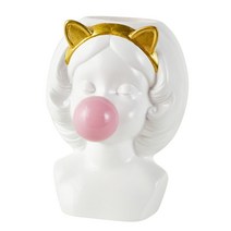 거품을 불고 귀여운 소녀 즙이 많은 재배자 비닐 꽃 냄비 홈 정원 데스크탑 꽃병 마이크로 조경 장식, 고양이 귀가 있는 흰색
