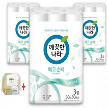 깨끗한나라 3겹 데코 에코 순백 화장지(재생) 30m*30롤*3pack+오곡 물티슈 캡 100매