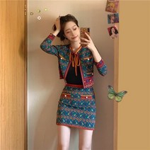 명품느낌 리본원피스 투피스 럭셔리 패턴 비비드 컬러