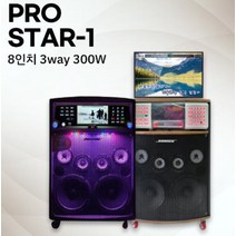 신제품 PRO-STAR1 소닉스 일체형 케이스 8인치 3WAY 300W 구성품: 스피커 앰프 유선마이크2개(줄포함) 노래방기기별도 모니터별도