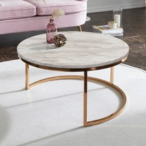 트윈 대리석 800 원형 인테리어 거실 소파 테이블, 화이트+로즈골드