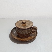 미각도예 쌍화찻잔세트 브라운빗살[뚜껑찻잔 쌍화차잔 전통찻잔세트 뚜껑커피잔세트 도자기찻잔세트 도자기그릇, 1세트, 브라운