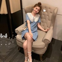 빅카라 하늘색 학생 청소년 미니 키작녀 여름 원피스 바스락 브이넥 편한 캐주얼 바캉스 데일리 빅사이즈