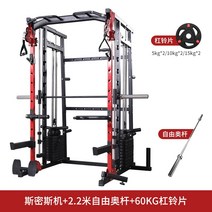 스미스머신 벤치프레스 머신 가정용 스미스 기계 상업 종합 트레이너 홈 피트니스 장비 조류 갠트리 다기능 스쿼트 랙 세트, 1-스미스 머신 + 2.2m 로드 + 60kg 시트