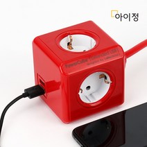 아이정 디자인 멀티탭 파워큐브 올컬러 USB 4구 1.5M 레드 멀티콘센트 전선형, 1개