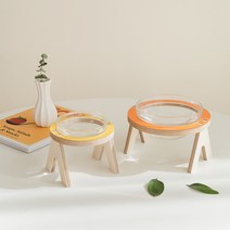 강아지 고양이 원목 물그릇 밥그릇 식기 수반 찹찹이, 크림, Small(유리그릇 1개 포함)