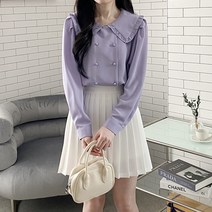 코지 공주풍 세라 프릴 카라넥 더블버튼 블라우스