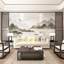 현대 입체 럭셔리 고급 3d 수묵 산수화 벽지 거실 TV 배경 침실 영상 벽화, 01 친환경섬유천