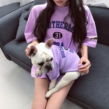 강아지커플룩 견주 올인원 여름옷 실내복 반팔 애견 cl-8402, 핑크