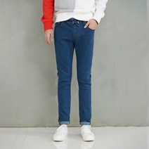 클로니아 허리밴딩 인디고 블루 슬림핏 배기 청바지 ES0M10